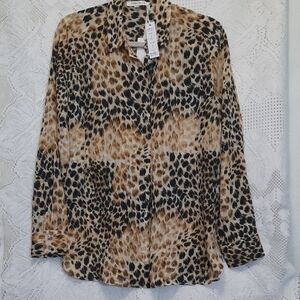 Rose And Olive Leopard Ladies Sz Med Poly Blouse
